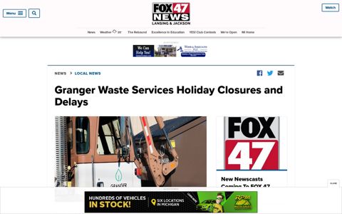 Granger Waste Services Holiday Closures and Delays - WSYM