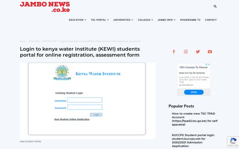 Login to kenya water institute (KEWI) students portal for online ...