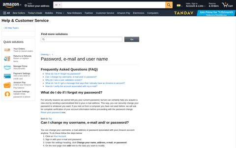 Amazon.in Help: Password, e-mail and user name