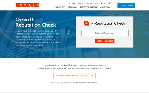 Cyren IP Reputation Check - Security as a Service, 100% Cloud