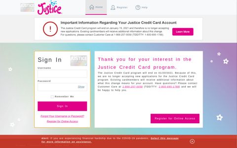 Justice Credit Card - Home - Comenity