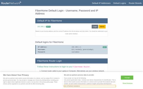 FiberHome Default Router Login and Password