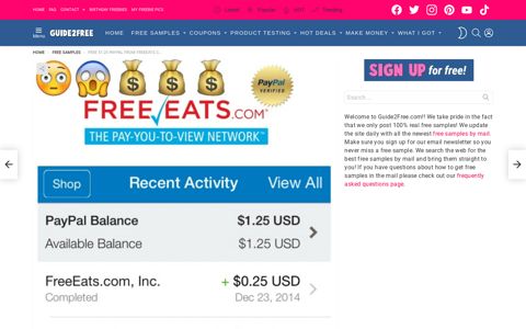 FREE $1.25 Paypal From FreeEats.com • Guide2Free Samples
