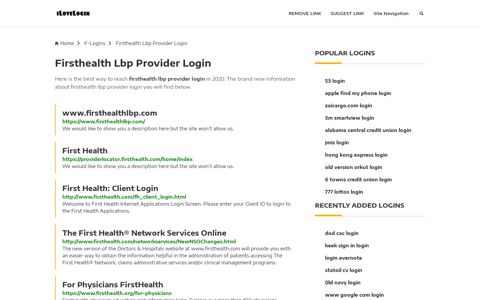 Firsthealth Lbp Provider Login ❤️ One Click Access