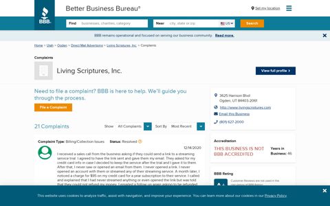 Living Scriptures, Inc. | Complaints | Better Business Bureau ...