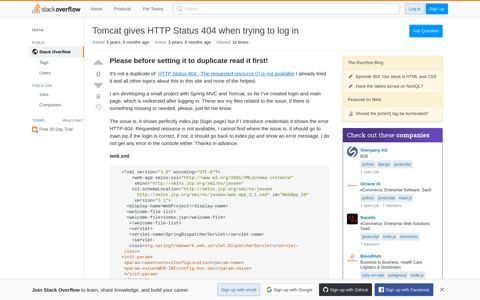Tomcat gives HTTP Status 404 when trying to log in - Stack ...