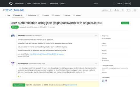 user authentication using json (login/password) with ... - GitHub