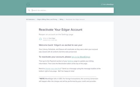 Reactivate Your Edgar Account | MeetEdgar Help Center