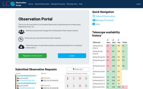 LCO Observation Portal | Submitted Requests