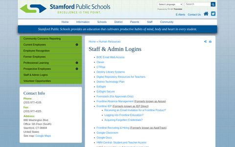 Staff & Admin Logins | Stamford Public Schools
