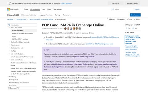 POP3 and IMAP4 in Exchange Online - Microsoft Docs