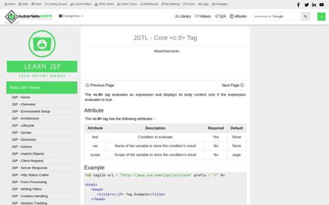 JSTL - Core <c:if> Tag - Tutorialspoint