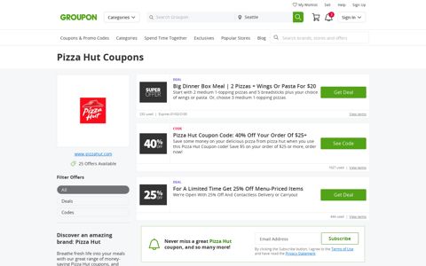 $5 Off | Pizza Hut Coupons, Coupon Codes & Deals ...
