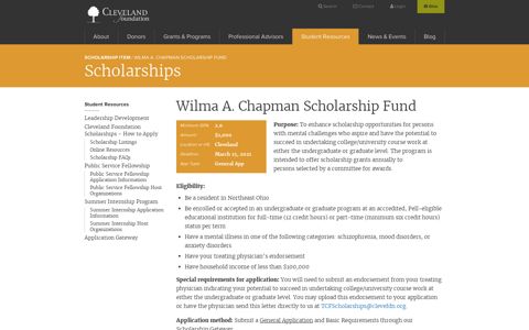 Wilma A. Chapman Scholarship Fund | Cleveland Foundation