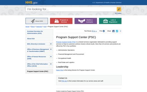 Program Support Center (PSC) | HHS.gov