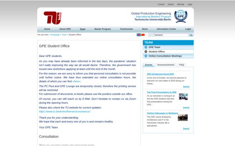 Student Office - Global Production Engineering - TU Berlin