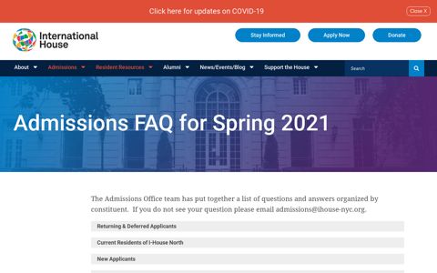 Admissions FAQ for Spring 2021 | International House