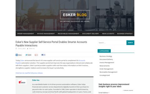 Esker's New Supplier Portal Enables Smarter AP