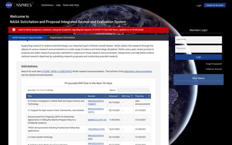 NASA Research Opportunities Online - NSPIRES