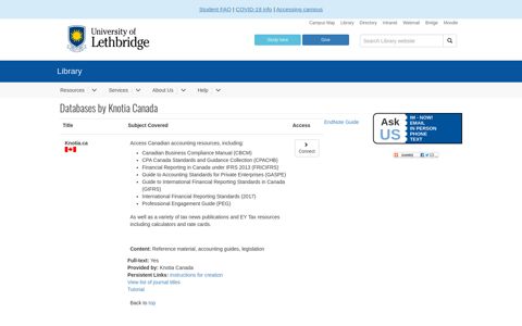 Databases by Knotia Canada - University of Lethbridge