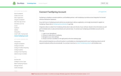 Connect FastSpring Account · DevMate