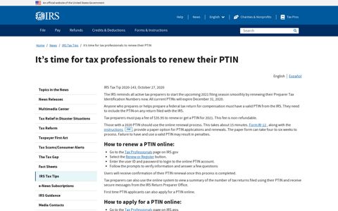 It's time for tax professionals to renew their PTIN | Internal ...