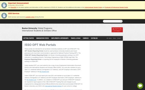 ISSO OPT Web Portals - Boston University