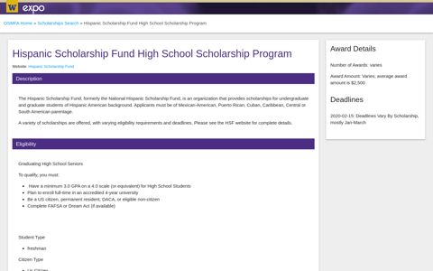 Hispanic Scholarship Fund High School Scholarship Program ...