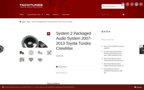 System 2 Packaged Audio System 2007-2013 Toyota Tundra ...