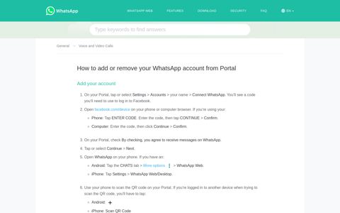How to add or remove your WhatsApp account from Portal