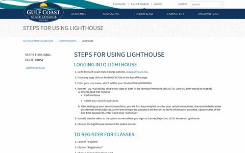 Steps for Using Lighthouse - Gulf Coast State College