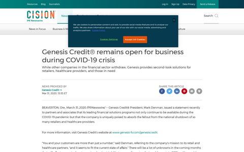 Genesis Credit® remains open for business during COVID-19 ...