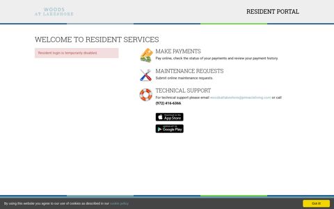 Login to Woods at Lakeshore Resident Services - RENTCafe