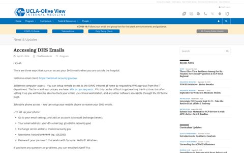 Accessing DHS Emails - UCLA-Olive View Internal Medicine