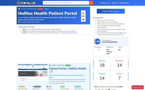 Halifax Health Patient Portal - Portal-DB.live