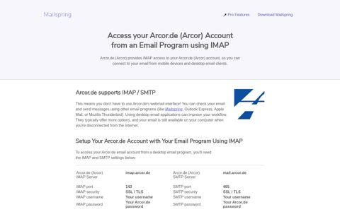 How to access your Arcor.de (Arcor) email account using IMAP