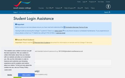 Student Login Assistance | South Essex College