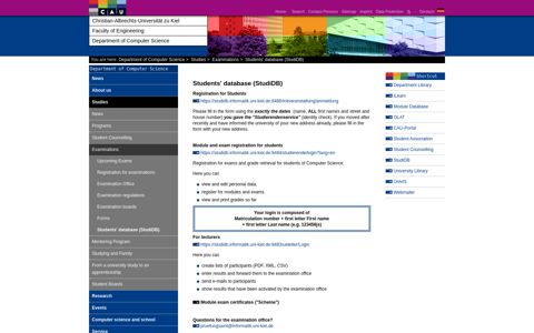 Students' database (StudiDB) — Department of Computer ...