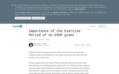 Importance of the Exercise Period of an ESOP grant - LinkedIn