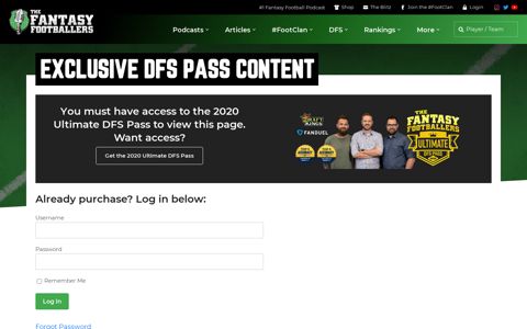 2020 Ultimate DFS Pass - Fantasy Footballers Podcast