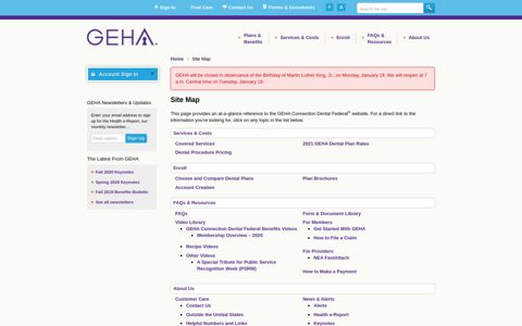 Site Map | GEHA Connection Dental Federal