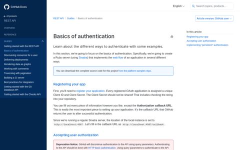 Basics of Authentication - GitHub Developer