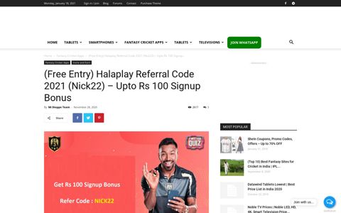 (Free Entry) HalaPlay Referral Code (Nick22) - Upto Rs 100 ...
