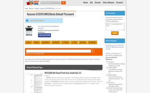 Kyocera ECOSYS M6526cdn Default Password - HelpOwl.com