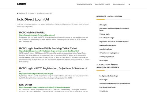 Irctc Direct Login Url | Allgemeine Informationen zur Anmeldung