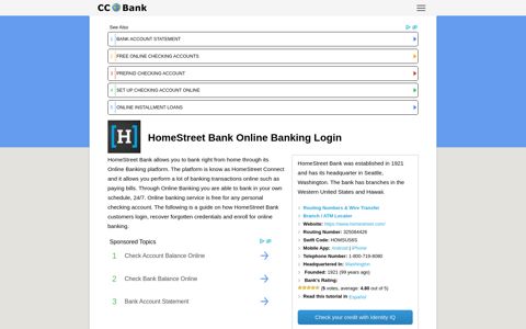 HomeStreet Bank Online Banking Login - CC Bank