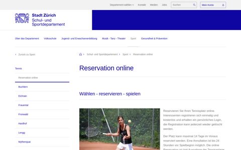 Reservation online - Stadt Zürich