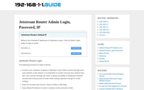 Jetstream Router Login, Password, Default IP Address