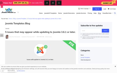 5 issues that may appear while updating to Joomla 3.6.1 or later.