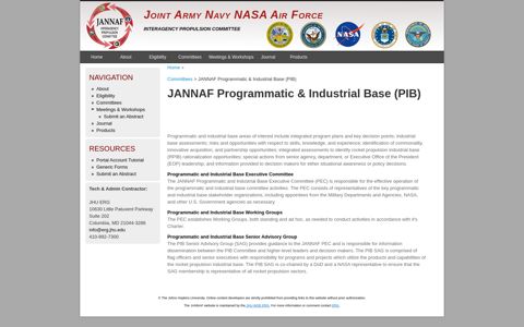 JANNAF Programmatic & Industrial Base (PIB)
